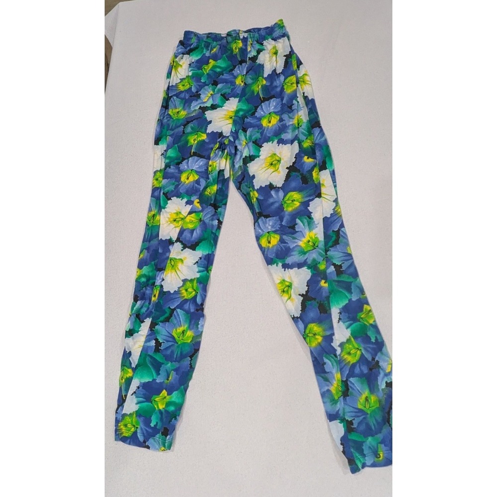Adrienne Vittadini Leggings Womens S Blue Floral Made in Italy Cotton Stretch